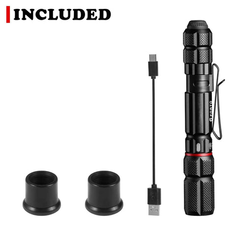 Rechargeable Pen Light 300 Lumen High Mode and 40 Lumen Low Mode EDC Pocket Flashlight with Clip and accessories included