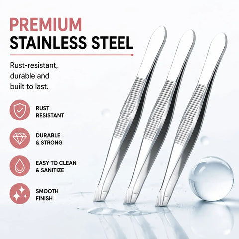 Precision Slant Tip Tweezers Set 3 Pack Stainless Steel Eyebrow Tweezers For Facial Hair Ingrown Hair And Fine Hair Removal Professional Beauty Grooming Tool With Easy Grip, 3 stainless steel tweezers
