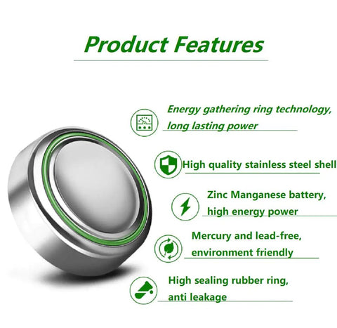 Top Shelf 10 Pack Ag10 Alkaline Button Cell Batteries Delivering Bulletproof 1 5 Volt Energy features high-quality stainless steel shell.