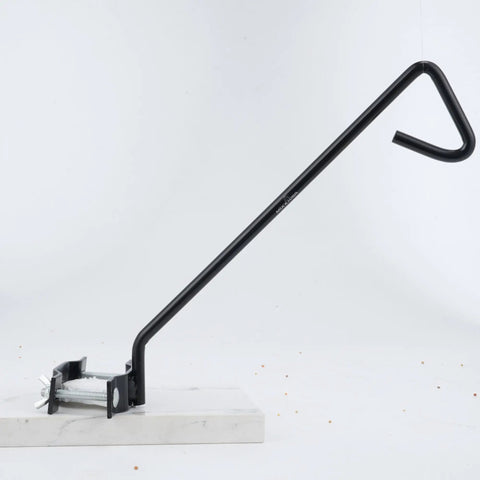 11 Inch Heavy Duty Fence Deck Hook Rail Hanging Mounting Kit for Bird Feeders on display, black metal design, side view