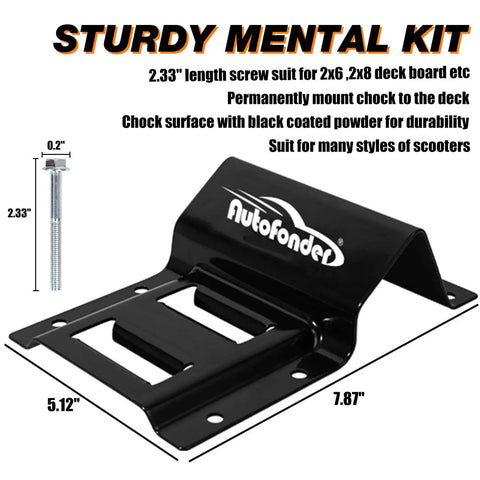 Sturdy metal kit with bracket and bolt, dimensions 5.12 x 7.87 inches, designed for 2x6 and 2x8 deck boards, black coated