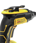 Side view of 20V Max Brushless Drywall Screw Gun Tool Only DCF630B, highlighting variable speed and four modes, black and yellow design