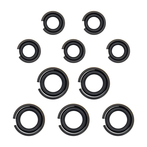Pro Grade Heavy Duty Retaining Ring Socket Clips Set For Three Eighths Inch And One Half Inch Square Drive Impact Wrenches With O Ring, Five Plus Five Sets, Replacement Socket Retainers For Electric And Pneumatic Wrenches, Durable Drive Accessory Kit laid out on white background.