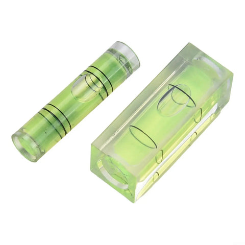 2pcs for mini for spirit Level Set Horizontal Bubble Vial For Picture Hanging Wall Art Calibration, plastic green liquid, rectangular and cylinder shapes.