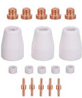 18 Piece Plasma Cutter Consumables Kit For Pt31 Machines featuring copper nozzles and ceramic rings for precision cutting.