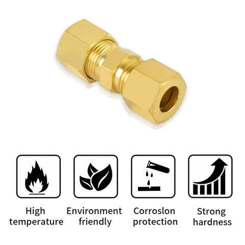 Brass high-pressure compression fitting for 3/16 in tubing, union style, for hydraulic or pneumatic lines, 8-pack
