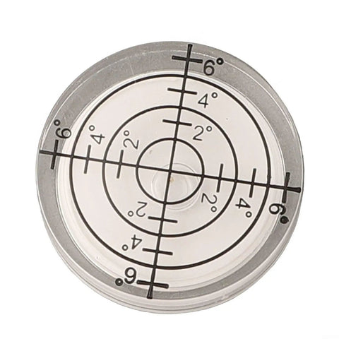 Precision Circular Bubble Level 32x7mm Fluorescent Yellow Liquid, top view showing accuracy markings and translucent design