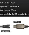 Two Pack 7.4V USB Charging Cable With SM3P Plug For RC Cars Trucks Tanks Huina 1575 DE43 DE60 And Other 7.4V LiPo Batteries