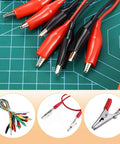 100 Pack Metal Alligator Clips 2 Inch 51mm Steel Crocodile Clips Nickel Plated Silver Tone For Electrical Testing And DIY Projects Heavy Duty Killer Grip Spring Clamps, red and black insulated ends