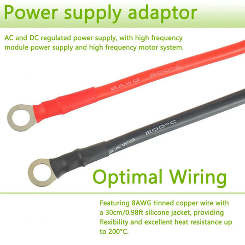 Close-up of 8AWG 30cm silicone jacket cables with O ring terminals from 50 Amp Battery Quick Disconnect Connector Plug Kit With 8 AWG 30 Cm Cable O Ring Terminal Bracket And Protective Cover For Car Winch Trailer Batteries Motors And Tractors Pack Of 2.