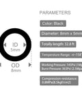 Diagram of Flexible PU Pneumatic Tubing 8mm By 5mm Air Hose with parameters including size, length, pressure, and temperature range.