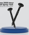 Heavy Duty Number 14 X 6 Inch Deck Screws 56 Pack Black Epoxy Coated Rust Resistant Exterior Wood Screws displayed in salt spray test.