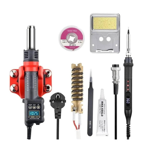 2 In 1 Soldering Station With Hot Air Gun Digital Display Temperature Readout Celsius Fahrenheit, kit components shown