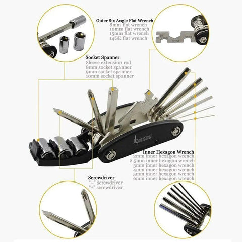 Cycling multi-tool with wrenches and screwdrivers for Favero Assioma Duo Pedal Based Bike Power Meter quick bike swaps.