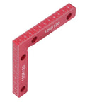 Sturdy Right Angle Clamps 2 Pack Aluminum Alloy Positioning Tools For Woodworking And Crafts To Make Perfect Square Corners Every Time With Clear Red Measurement Scale For Pros Who Need Reliable Balance And Precision On The Job Site Now, showing a red aluminum alloy 90-degree clamp with measurement scale.