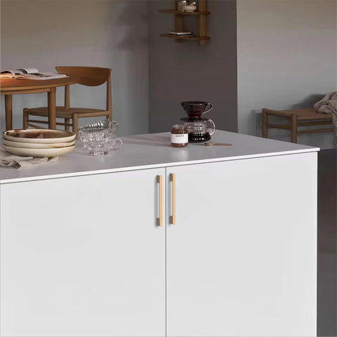 Kitchen cabinet with Ten Pack 5 Inch Center To Center Zinc Alloy Champagne Bronze Handles installed