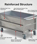 Heavy Duty Commercial Food Prep Cart With Slick Rolling Locking Casters Featuring Deep 304 Stainless Steel Soak Tank, showing tank structure.