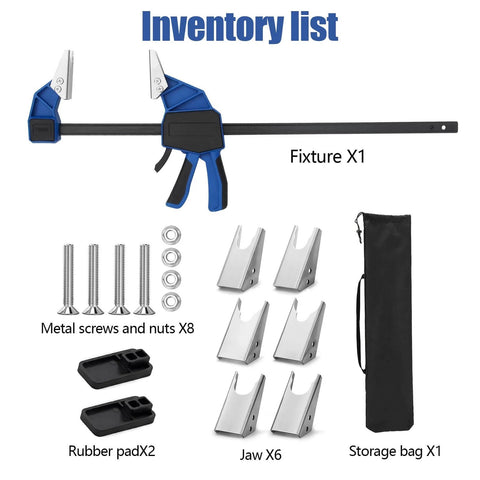 18 Inch Hydraulic Quick Connect Hand Clamp Tool Set With 6 NPT Dual Jaw Configurations And Storage Bag visible parts