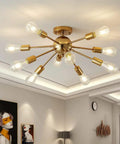 Rock A Killer Look With This Ten Light Gold Sputnik Chandelier Mid Century Modern Semi Flush Mount Ceiling Light In Brushed Brass Finish