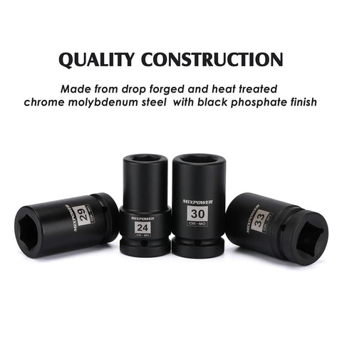 8 Piece 1 Inch Drive Deep Impact Socket Set Pro Grade Built To Last 6 Point Metric Sockets 27mm To 41mm CR MO Steel Deep Sockets