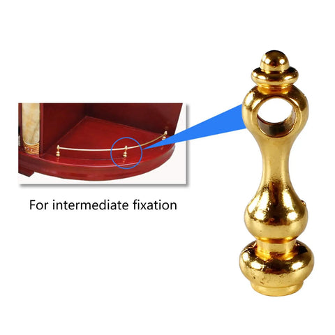 Close-up of golden spindle from 8-piece kit for cabinets, showing Sturdy Metal Spindles and Glass Railing Post Bolts Set installation.