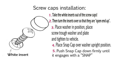 Instructions for installing Set Of 4 Stainless Steel License Plate Fasteners Kit For Cars Trucks SUVs And Vans, with diagram