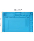 Rock Solid Silicone Magnetic Soldering Mat For Electronics Repair Heat Resistant Non Slip Anti Scald Blue Wrist Rest Pad 17 By 11 8 Inches, top view showing compartments.