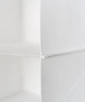 Rock Solid Six Shelf Hanging Closet Organizer With Dividers In Clean White Non Woven Fabric Collapsible storage close-up of seam detail.