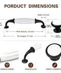 Slick Farmhouse Cabinet Knobs And Pulls Set 12 Piece Hardware Kit featuring 5 Inch center spacing with white ceramic and matte black alloy design.