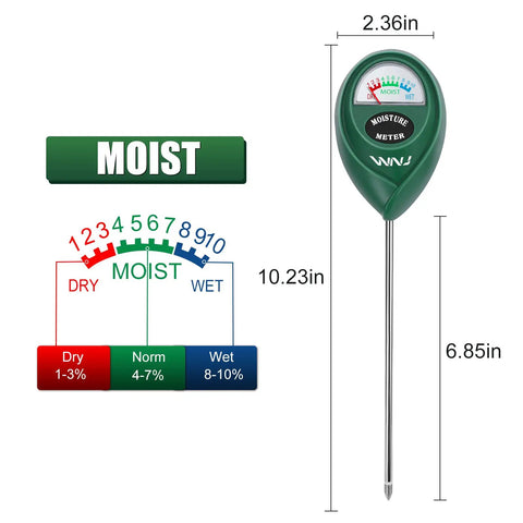 Two Pack Soil Moisture Meter For Gardens And Lawns, Easy To Read Plant Water Monitor displaying moisture level chart.