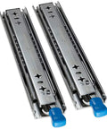 Heavy Duty Locking Drawer Slide Rails For Serious Storage With Full Extension And Smooth Operator Glide Featuring Dual Row Ball Bearings, pair of metal rails.