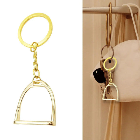 Elegant Stirrups and Snaffle Bit Key Rings D Shaped Keychain Made from Sturdy Alloy for Equestrians and Horse Lovers on hook