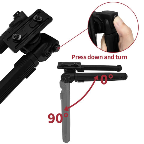 360 Degree Swivel Adjustable Bipod With Quick Detach Lever Six Height Settings, black nylon and aluminum build, adjustment demo