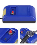 Demagnetizer Tool For Mechanical Watches, Easy Demagnetizing Device, blue, 110V 220V, compact repair kit with wristwatch detail