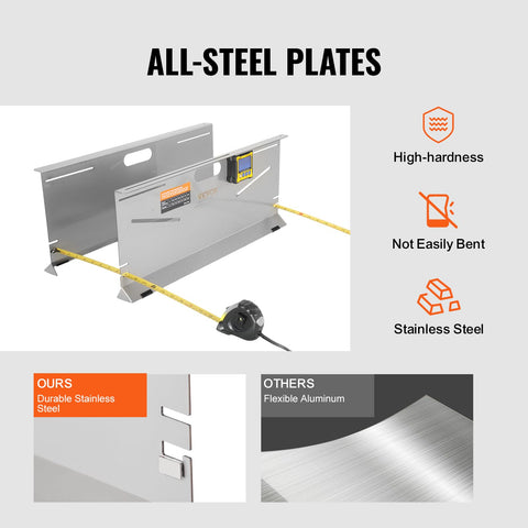 Wheel Alignment Tool 2 Pack Toe Plates With Camber Caster Toe Gauge showing stainless steel plates and measuring tape