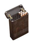 Wooden box with concealed cabinet hinges copper barrels cylindrical hideaway hardware, showcasing brass look hinges.