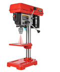 8 Inch Benchtop Drill Press With Built In Laser Guide And Bright Led Work Light For Wood Or Metal Drilling, showcases red finish and adjustable features.
