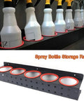 Spray Bottle Wall Mount Rack For Auto Detailing And Shop Use, Heavy Duty Steel Rail Shelf Organizer, Sleek Black And Red Design