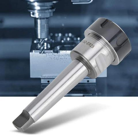 Collet Chuck Holder For CNC Lathe And Milling Machines, High Speed Steel Taper Shank Tool Holder, 1 To 16mm Clamping Range, Compatible With MTA2 Tooling System, Rock Solid Grip, Low Vibration, High Precision, ER25 holder on CNC milling machine