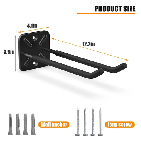 Beefy 12.4 Inch Heavy-Duty Wall Mount Garage Hooks with wall anchors and screws, rustproof steel, 2-pack, holds up to 120 lbs.