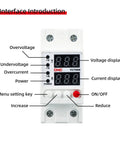 Front view of a Smart Circuit Breaker with overvoltage and undervoltage protection, adjustable settings, and digital display.
