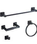 Matte Black 4 Piece Stainless Steel Bathroom Hardware Set Wall Mounted With 16 Inch Hand Towel Bar Towel Ring Robe Hook And Toilet Paper Holder