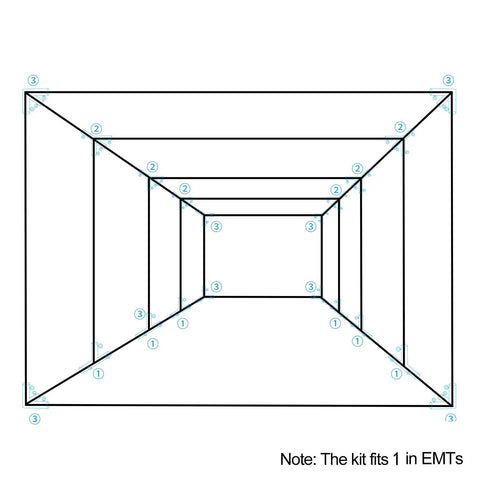 Diagram of Corner Kit For 55Ft Baseball Batting Cage Frame Fits One Inch EMT or One And Three Eighths Inch Galvanized Pipe OD