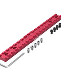Red Picatinny Rail Mount for Savage Axis rifles with included screws and hex key, made of lightweight 6061 aluminum.