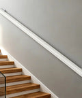 Solid Pine Wood Wall Mount Grab Bar, Tough As Nails Non Slip Staircase Handrail, Heavy Duty Safety Rail For Elderly And Families, Smooth Finish Indoor Outdoor Guardrail With Secure Brackets, 3 Ft Length For Home And Backyard installed on a staircase wall.