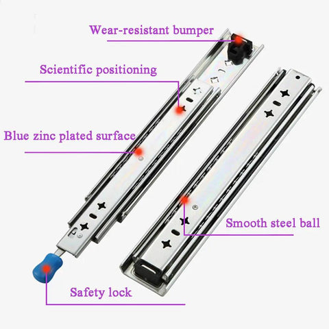 Beefy Heavy Duty Drawer Slides Three Fold Full Extension Ball Bearing Rails With Lock Side Mounted Track 550 Millimeter 22 Inch