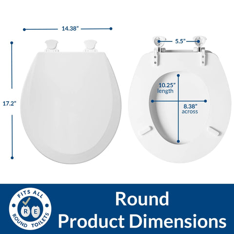 Round Cotton White Toilet Seat With Easy Clean Hinges And Quick Release For Deep Cleaning One Pack dimensions display