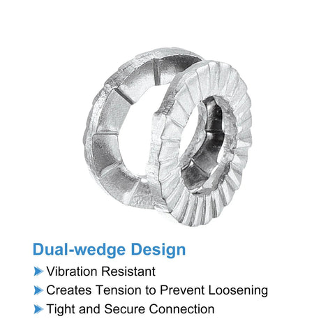 Two wedge-locking washers for M5 bolts, manganese steel, vibration resistant