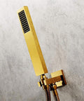 Top Shelf Thermostatic Shower System With Bumpin Bluetooth Music And Lit 64 Color LED Display Concealed PVD Gold Trim Kit Featuring Brass Valve Handheld Sprayer - Gold handheld showerhead.