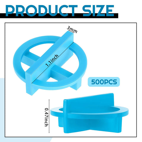 Front view of blue plastic tile spacers cross set, 1/8 in (3 mm), 500 pcs, removable corner separators for tile leveling